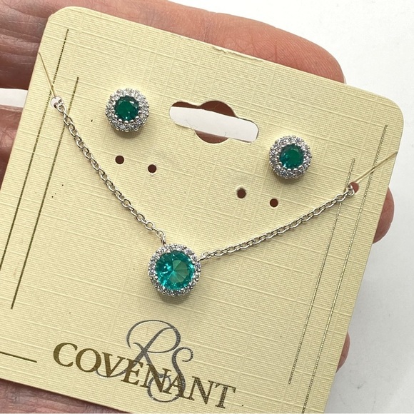 RS Covenant Cubic Zirconia Necklace & Earrings Set on Card - Picture 4 of 7